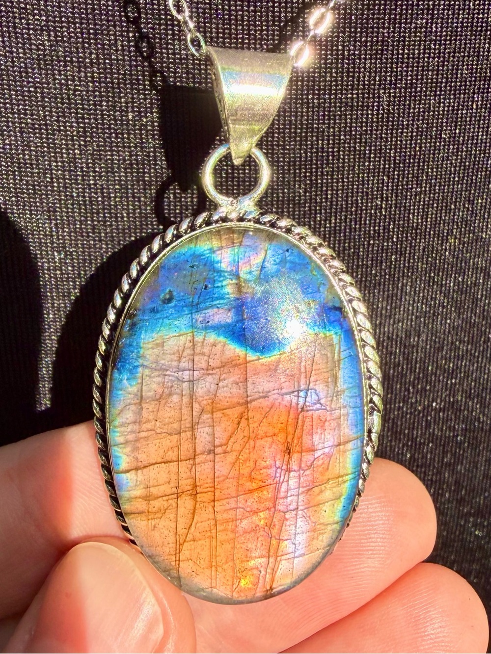*Video* Rare Red Blue Flashy Labradorite Necklace 925 Silver Stamped Pendant